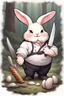 Placeholder: divine killer chubby bunny floppy ears with chefs knife adventurer dnd realism art