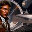 Placeholder: 8k hyperspace background,complete and photo realistic detailed head to waist stunning, extrem photo realistic portrait of harrison ford as han solo in star wars with short lenght, photo realistic hair, brown eyes, professional majestic photo realistic painting by drew struzan, trending on artstation, Sharp focus, rough skin,space outfit