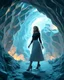 Placeholder: make a picture pretty cave made of crystal diamond 3d fractal recursive cubic and sphere base structures and a beautiful fashion model lady with cute,with dark cyan decholte top and pretty pleated midi skirt,siver she walks in cave ,dynamic camera zoom to full body and fallow her inside cave dynamic lights.