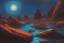 Placeholder: Rocks, night, 2000's sci-fi movies influence, otto pippel impressionism painting