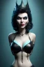 Placeholder: Lene Nystrøm as evil queen in black leather, busty, cleavage, voluptuous, Aqua Lene, angry, stern look. character design by cory loftis, fenghua zhong, ryohei hase, ismail inceoglu and ruan jia. unreal engine 5, artistic lighting, highly detailed, photorealistic, fantasy