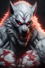 Placeholder: Sabrewulf, White fur, Werewolf, Red eyes, humanoid, muscular, ripped jeans, waist up portrait, oil on canvas, expert, insanely detailed, 4k resolution, cinematic smooth, intricate detail,