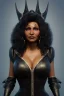 Placeholder: Pam Grier as evil queen in black leather, leather, busty, cleavage, angry, stern look. character design by cory loftis, fenghua zhong, ryohei hase, ismail inceoglu and ruan jia. unreal engine 5, artistic lighting, highly detailed, photorealistic, fantasy