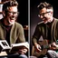 Placeholder: Photo montage of a middle-aged man with short hair. the image-1 shows him laughing in casual attire. image-2 portrays him reading a book in glasses and a sweater. image-3 captures him jogging in sportswear with determination. image-4 depicts him playing guitar in a relaxed environment