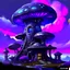 Placeholder: A fantabulous black, purple and blue (((mushroom tower house))) erected atop a (geologic pillar), surrounded by the uncanny imaginative ((( swirling skies))), offset by the stark hues of a (neon-tinged nebulous space scape), within. captured by the hand a skilled master painter with a focus on (softly blurred compositions and voluminous lighting).