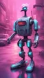 Placeholder: CHICKEN robot made of cotton candy, sci-fi, cyberpunk, full body, ultra realistic, virtual reality, cyberpunk city and colors