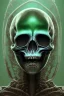 Placeholder: green alien, head, evil, black eyes, weapons, blood, 8k, finely detailed, photo realistic, HR Giger style turquoise skull head red Mohak Mexican alien moon skeleton sombrero Blackground