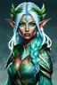 Placeholder: druid lunar elf dnd female light blue skin green hair