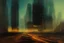 Placeholder: planet, space, modern cyberpunk city, arid land, epic, philip wilson steer impressionism painting