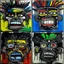 Placeholder: 5 angry grotesque faces, by Jean-Michel Basquiat, acrylic painting