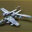 Placeholder: 3d isometric rendering of vtol plane buildt by lego blocks