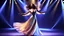 Placeholder: a 3d fractal stage structre made of metallic dark color 3d structures, pertty artistc background,dynamic lights,a beautiful lady in pretty maxi skirt and blouse dancing on stage