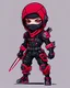 Placeholder: dibujo de contorno de un Ninja Chibi negro y rojo con traje cyberpunk, full body