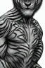 Placeholder: Rainforest, hybrid human man tiger, frontal, model style, hyper realistic, accurate, delicate, extremely detailed, Graphic novel style, wide-angle, front view, open aperture, superfine pencil