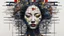 Placeholder: surreal Mondrian style with symmetric pixel art painting of A gothik female lunatic asian in a slightly different pose as a living yonic sculpture, her face double exposure with collage, chaotic abstract shift mpasto art, Disconcerting trippy collage, detailed, mythical symbol of greek, surrealism, anomaly seven heaven. Angellord, demonlord that seem almost sinister. The eerie glow with glitch error' from each compartment casts ghostly iridescent colors onto her dark, textured surface. The backg