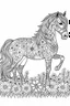 Placeholder: outline art for horse coloring pages with horse and flowers, white background, Sketch style, full body, only use outline, clean line art, white background, no shadows and clear and well outlined