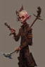 Placeholder: goblin holding an axe in a city in a steampunk style