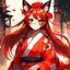 Placeholder: girl kitsune bink hair red eyes kimono