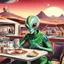 Placeholder: 1950’s retro sci-fi space alien visit a diner in the desert