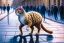 Placeholder: One single adult ballerina cat is dancing on the street, Vienna, oil painting style, extremely detailed, perfect iris