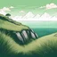 Placeholder: Green grass on the edge of the mountain overlooking the sea hand-drawn illustration style