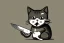 Placeholder: Cat smiling with a bloody knife. Illustration.