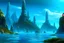Placeholder: paysages bleus de l'Atlantide avant sa chute, ancien continent englouti, mais lumineux, joyeux, avec ses tours, ses châteaux, ses paysages magnifiques