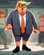 Placeholder: A character image of a fat Donald Trump wearing specks and shorts, a little angry.