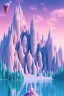 Placeholder:  mountain topped with pink ice-cream, lake, trees, mystical, Dada,