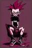 Placeholder: Punk girl, sit pose, darkred tones, style Invader Zim,