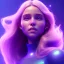 Placeholder: A portrait of a crystalised girl,smiling, longs blond hairs, galactic dress, atmospheric, realistic, cinematic lighting, octane render, purple and blue light