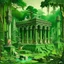 Placeholder: A green ruins in a jungle with jade crystals painted by Edward Hicks