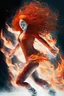 Placeholder: figure skater on ice with fiery red long hair and flames nearby