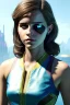 Placeholder: Emma Watson, full-length, in a swimsuit, cyberpunk 2077, photorealistic illustration, 1k