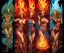 Placeholder: Four doll divine representing each one the four elements: fire, earth, air, and water. Mark Brooks and Dan Mumford comic book art. Four images 4.