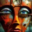 Placeholder: an abstract painting oil in canvas of rusted metal and flowers of beautiful female Robot, rust, scaffolding, iron cladding, decay, mixed media, textured, anatomically correct, beautiful perfect face,beautiful perfect sad eyes, sharp focus, highly detailed, masterpiece, realistic, intricate detail, sci-fi fantasy style, volumetric lighting, particles, highly detailed ,cinamatic , deep colours, 8k, by Leonardo da Vinci , signed YAK