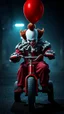 Placeholder: a front view of the clown from the horror movie “IT” riding a children’s tricycle with his red ballon , in a 3d rendering full-height image of a grim and dark scene. Ensure the final images exhibit the utmost quality, encompassing 4K, 8K, and 64K resolutions, with 3D rendering that manifests in photorealistic, hyperrealistic, and highly detailed representations. Employ techniques such as HDR, UHD,