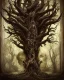 Placeholder: A beautiful highly detailed ancient tree with ornate intricate demon skulls grown into it, sticking out in random places, some screaming, some with glowing eyes, horrorcore made of shiny obsidian glass :: reflective, glassy :: subtractive lighting, backlit :: by John William Waterhouse, Greg Rutkowski, HR Giger :: hyperrealistic, hyper detailed, photorealistic :: epic, incredible composition, amazing depth, meticulously composed, 16k resolution concept art :: fantasy magazine cover art