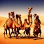 Placeholder: Camel walking in the desert with a group of metal singers , album cover