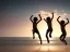 Placeholder: indian children jumping in the water on a beach capture them against the sun and make an art silhouette, hyper details, real sharp, 8k, cinematic movie