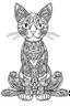 Placeholder: A simple coloring book page drawing with thick black lines on a white background of a full length body of a kitten with one tail mandala of the cat breed BORNEO BAY CAT in the minimalist style. No shading. No gray. No shadows. No color. This coloring book page would appeal to children aged sixteen through adults and have clean lines for a design that is easy to color. Style raw. Aspect ratio 9:11