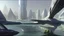 Placeholder: people watching a futuristic ship flying above a utopian city. bridges, roads, balconies, trees, dense foliage, river, pathways, detailed photorealistic