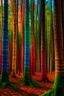 Placeholder: Tree trunks stacked on top of each other in a colourful forest