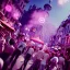 Placeholder: Ultra Realistic photo, medium shot view, drunken dancer women, carnival scene, steampunk. Pink hair, confeti, Sunglasses, smoking, happy, festival, red fog. highly detailed, concept art, unreal engine 5, ray tracing, RTX, lumen lighting, ultra detail, volumetric lighting, 3d, finely drawn, high definition, high resolution.