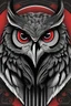 Placeholder: logo design, bunchy, 3d lighting, Black, white and red owl, highly detailed face, cut off, symmetrical, friendly, minimal, round, simple, cute