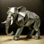 Placeholder: A gray metal elemental elephant designed in Japanese origami painted by Frank Lloyd Wright