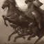 Placeholder: Medieval cavalry galloping. Warriors. Leather armor. Black. Sharp details. Roar.