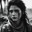 Placeholder: [vintage style noisy scratches glitches, Shot the texture and then rewound the film and double exposed the face] In the fractured remnants of a world that forgot mercy, she is the spark left behind. A war-born nomad, inked with stories of survival and vengeance, her weapon is more than metal—it's memory. With eyes that have seen too much and blinked for no one, she walks the ruins not to conquer, but to remind the wasteland it hasn't broken her. Not yet.