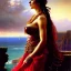 Placeholder: Drawing of beautiful face busty Celtic queen,balcony,view,cliffs,sea,ancient leather armor, balanciaga fashion clothe painting by gaston bussiere, greg rutkowski, yoji shinkawa, yoshitaka amano, tsutomu nihei, donato giancola, tim hildebrandt, oil on canvas, cinematic composition, extreme detail,fit full head inside picture,16k