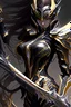 Placeholder: a woman with a sword in her hand, 2. 5 d cgi anime fantasy artwork, ghostblade, black and golden armor, of a beautiful saryn warframe, intricate assasin mecha armor, black armor, sharp black armor, dark warrior, cgsociety 9, anime fantasy artwork, of a beautiful female warframe, detailed warframe fanart